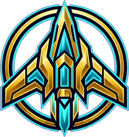 Deadlanes emblem: a gold-and-cyan blade inside a ring